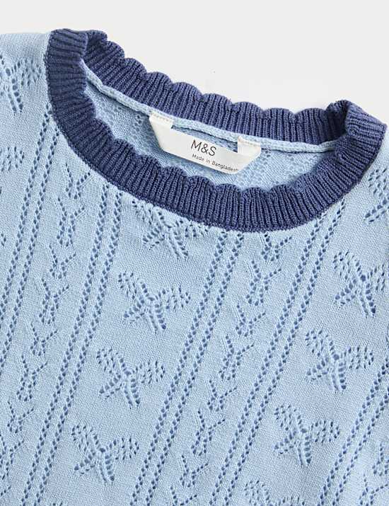 Pure Cotton Pointelle Knitted Top (2-10 Yrs)