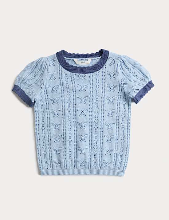 Pure Cotton Pointelle Knitted Top (2-10 Yrs)