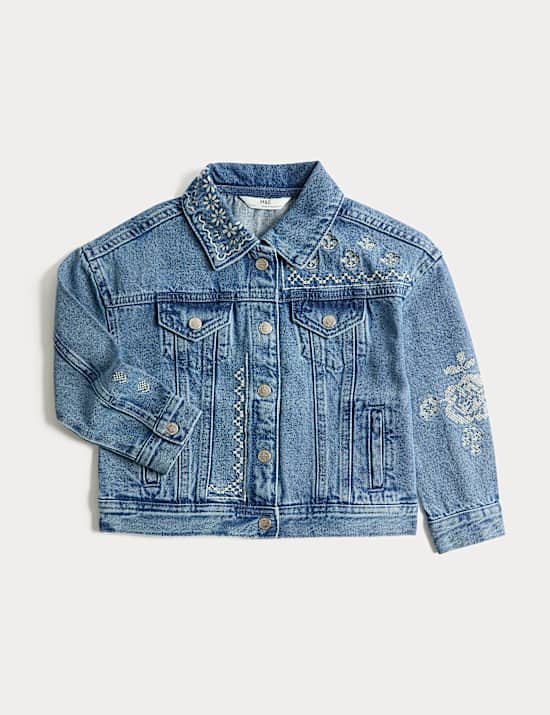 Veste en jean &agrave; d&eacute;tail surpiq&ucirc;re crois&eacute;e (du 2 au 10 ans)