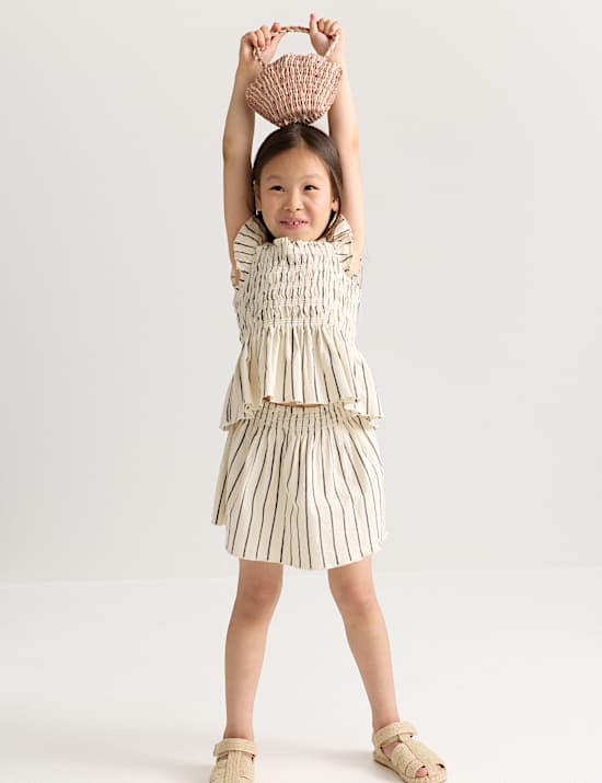 2 Piece Cotton Rich Shirred Striped Outfit (2-8 Yrs)