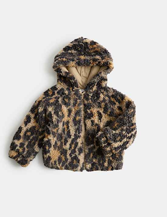 Leopard Print Hooded Borg Jacket (2-10 Yrs)