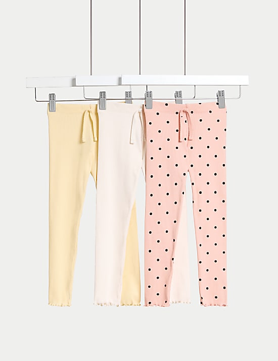 3pk Cotton Rich Ribbed Polka Dot Leggings (2-8 Yrs)