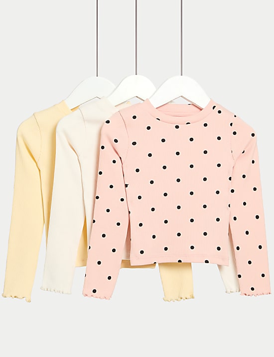 3pk Cotton Rich Polka Dot Tops (2-8 Yrs)