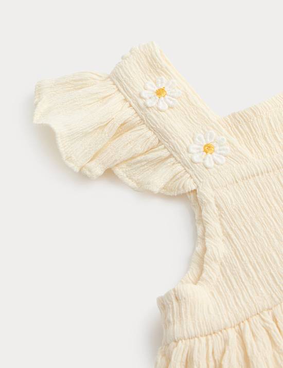 Robe textur&eacute;e &agrave; motif brod&eacute; et d&eacute;tail jabot (du 2 au 8 ans)