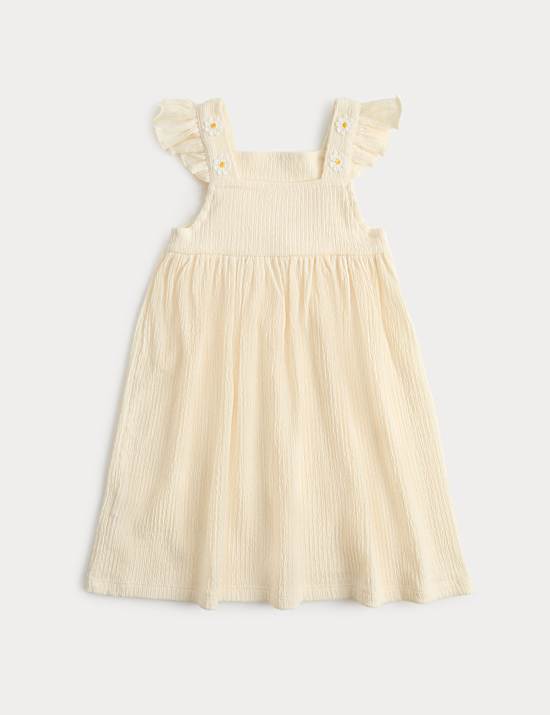 Robe textur&eacute;e &agrave; motif brod&eacute; et d&eacute;tail jabot (du 2 au 8 ans)
