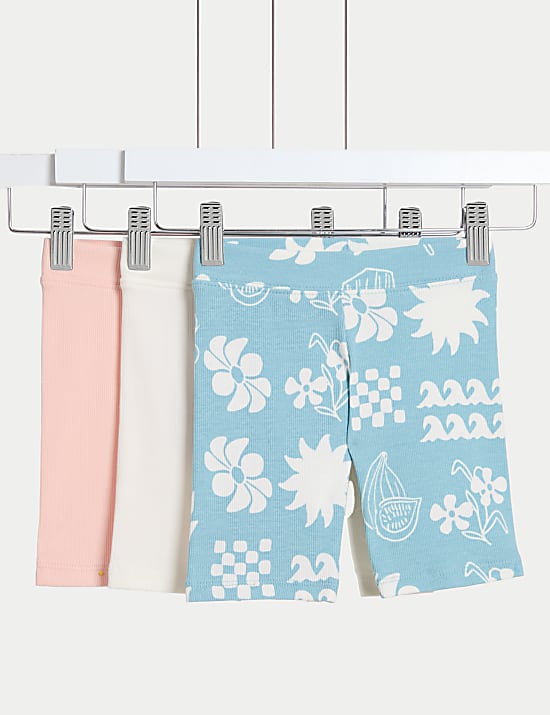 3pk Cotton Rich Printed Cycling Shorts (2-8 Yrs)