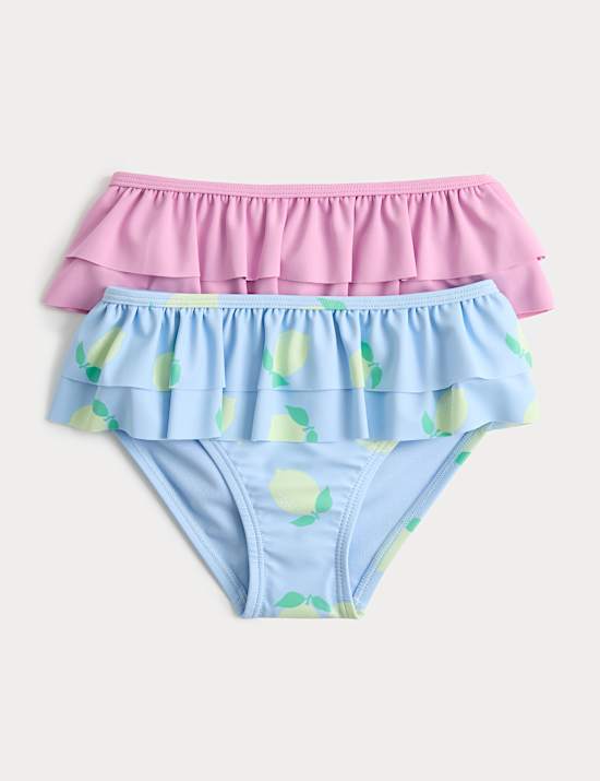 2 Pack Ruffle Trim Bikini Bottoms (2-8 Yrs)