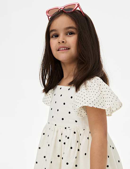 Pure Cotton Polka Dot Dress (2-8 Yrs)