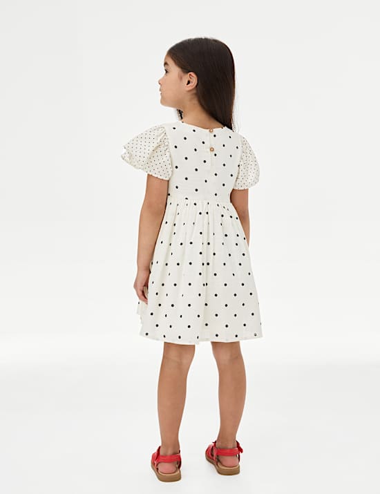 Pure Cotton Polka Dot Dress (2-8 Yrs)