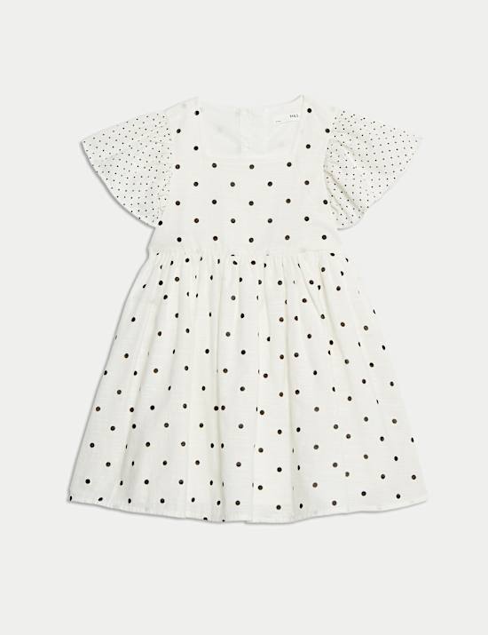 Pure Cotton Polka Dot Dress (2-8 Yrs)