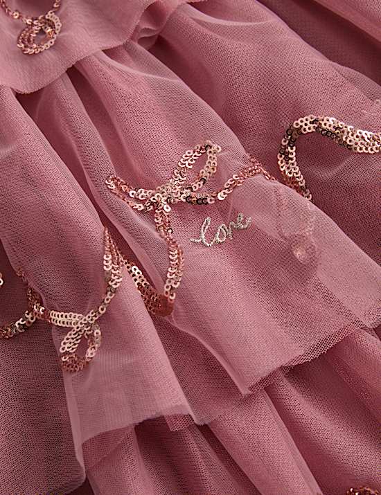 Bow Sequin Tiered Dress