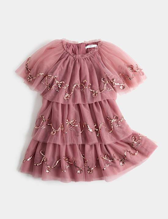 Bow Sequin Tiered Dress