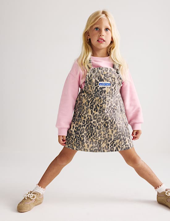 2 Piece Denim Leopard Pinny Outfit (2-8 Yrs)