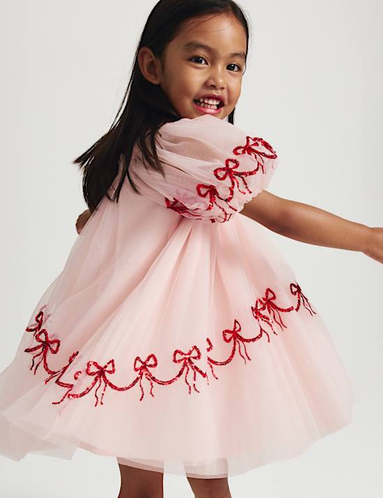 שמלה מבד רשת בדוגמת פפיון (2-&rlm;10 שנים)