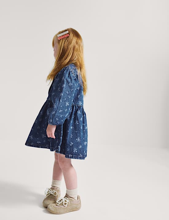 Denim jurk met bloemmotief (2-10 jaar)