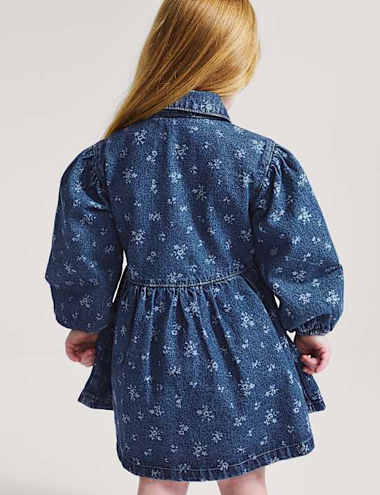 Denim jurk met bloemmotief (2-10 jaar)