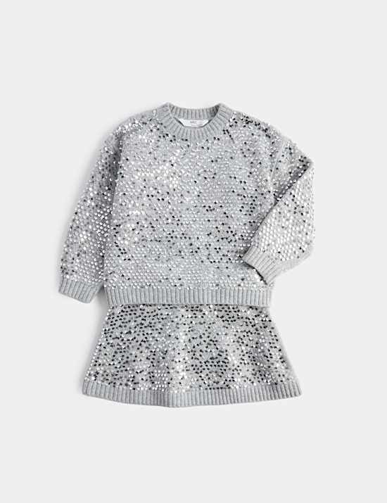 Ensemble top & bas en maille &agrave; sequins (du 2 au 8 ans)