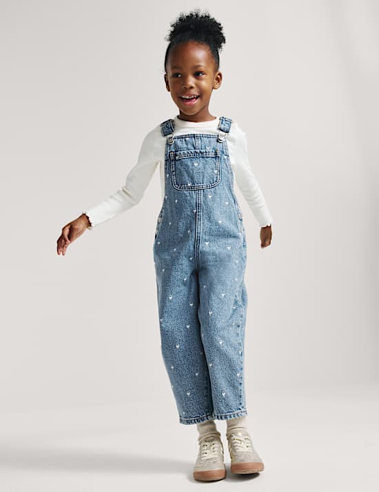 2 Piece Heart Embroidered Dungarees Outfit (2-8 Yrs)