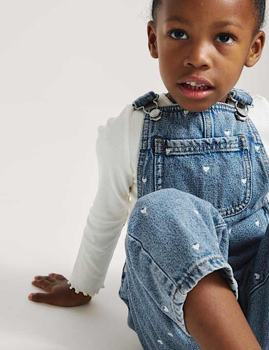 2 Piece Heart Embroidered Dungarees Outfit (2-8 Yrs)