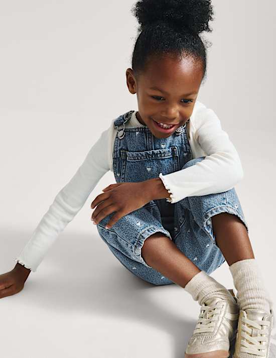 2 Piece Heart Embroidered Dungarees Outfit (2-8 Yrs)