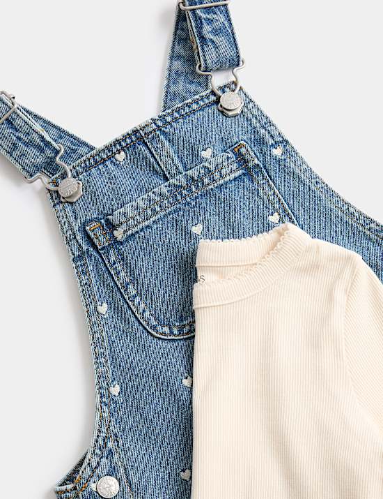 2 Piece Heart Embroidered Dungarees Outfit (2-8 Yrs)