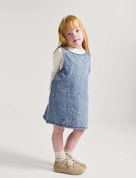 Denim overgooier met geborduurde bloemen (2-8 jaar)