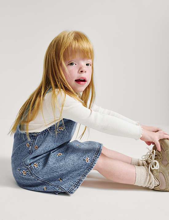 Denim overgooier met geborduurde bloemen (2-8 jaar)