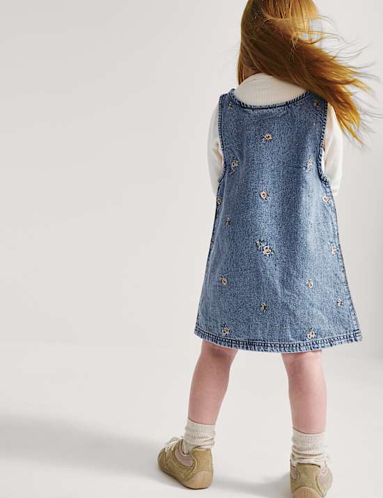 Denim overgooier met geborduurde bloemen (2-8 jaar)