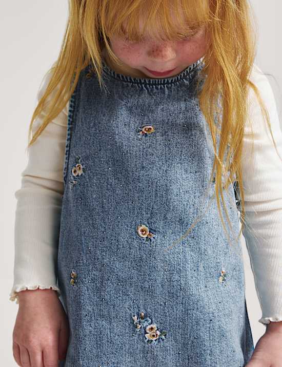 Denim overgooier met geborduurde bloemen (2-8 jaar)