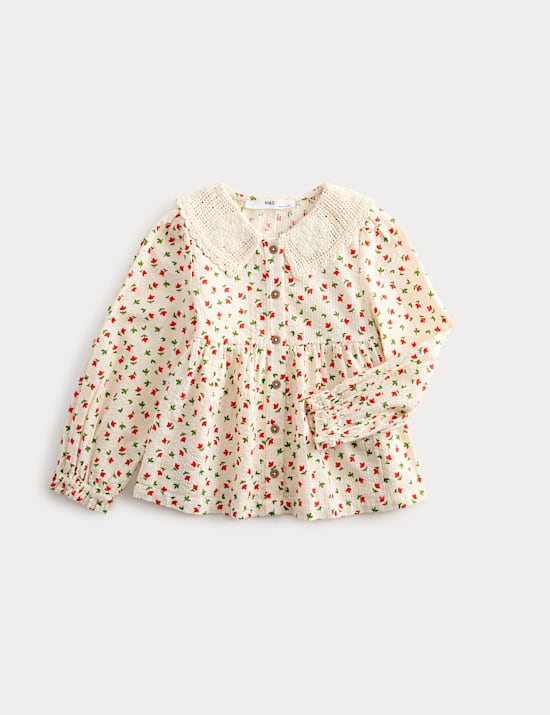 Pure Cotton Floral Embroidered Blouse (2-8 Yrs)