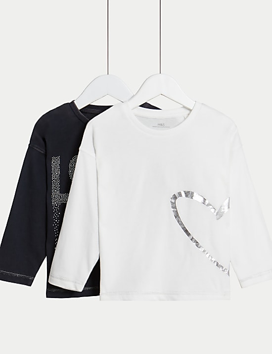 מארז 2 חולצות Love מכותנה טהורה עם אבנים נוצצות (8-2 שנים)