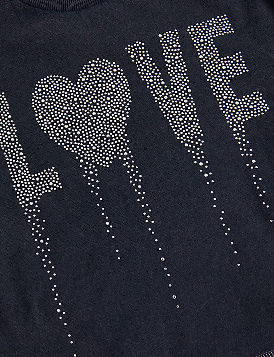 מארז 2 חולצות Love מכותנה טהורה עם אבנים נוצצות (8-2 שנים)