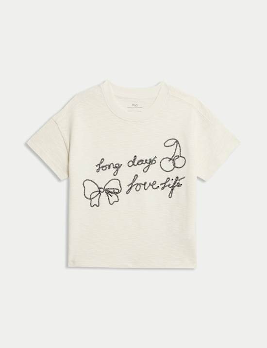 Pure Cotton Love Life Slogan T-Shirt (2-8 Yrs)