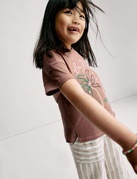 T-Shirt aus reiner Baumwolle mit Stickerei und Palmenmotiv (2&ndash;16 J.)