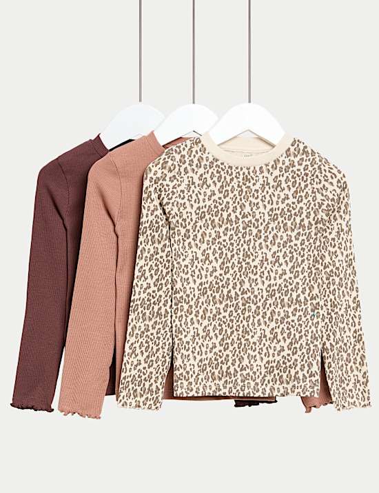 3pk Cotton-Rich Ribbed Tops (2-8 Yrs)