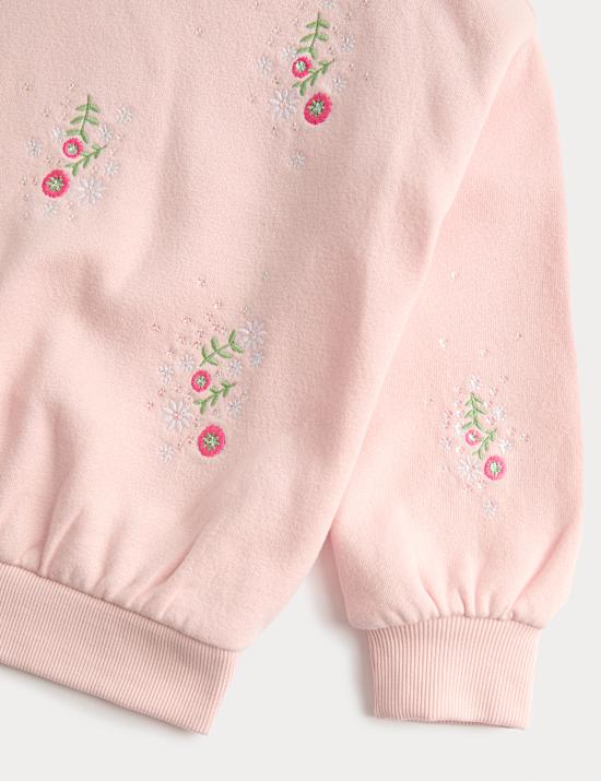 Cotton Rich Flower Embroidery Sweatshirt (2-8 Yrs)