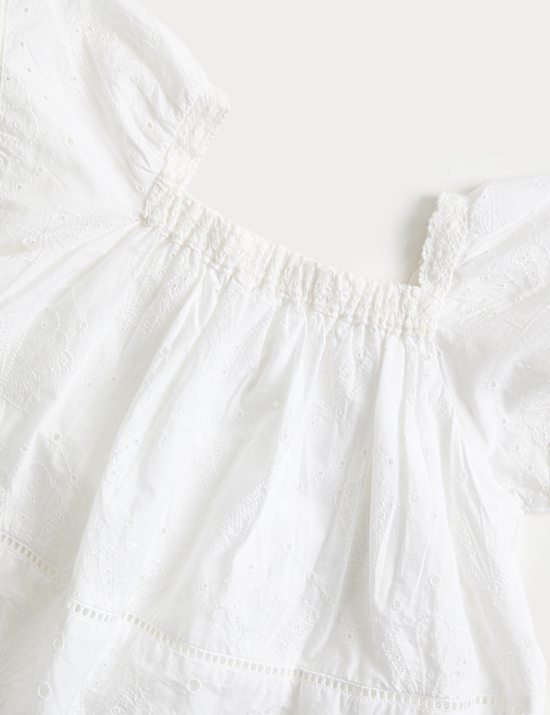 Pure Cotton Shell Broderie Top (2-8 Years)