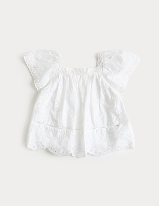 Pure Cotton Shell Broderie Top (2-8 Years)