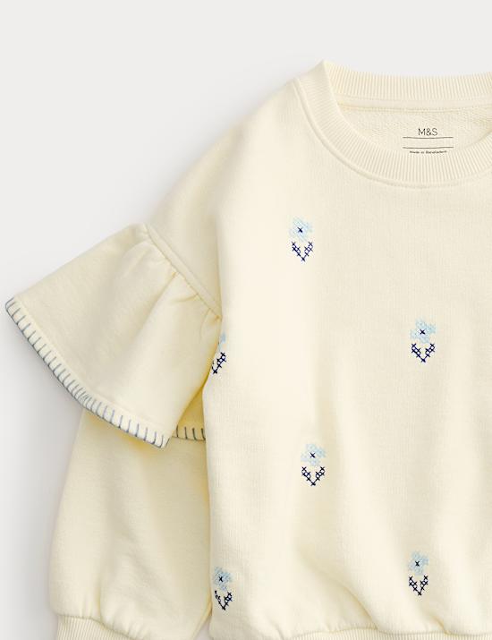 Cotton Rich Cross Stitch Frill Sweatshirt (2-8 Yrs)