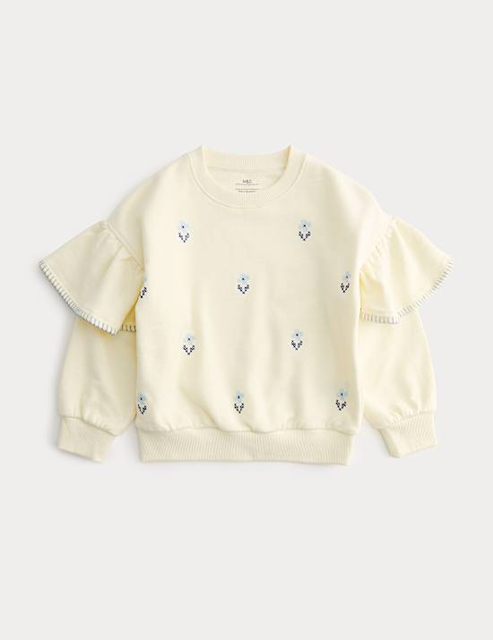Cotton Rich Cross Stitch Frill Sweatshirt (2-8 Yrs)