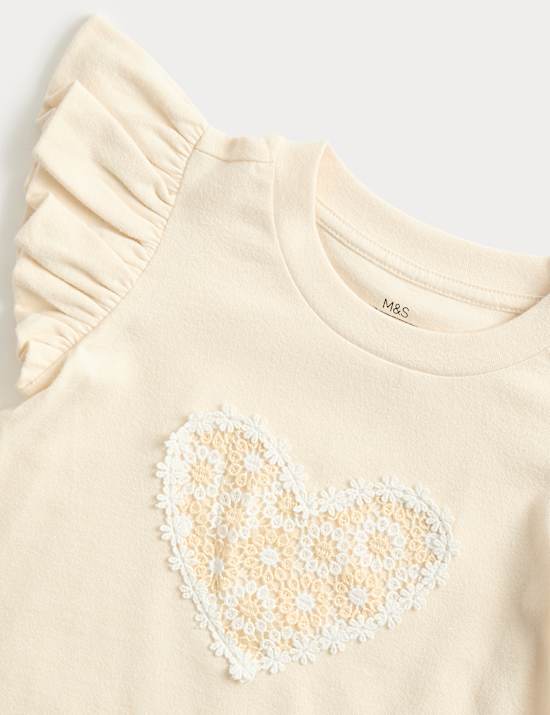 Top 100 % coton &agrave; motif c&oelig;ur, broderie et volant (du 2 au 8ans)