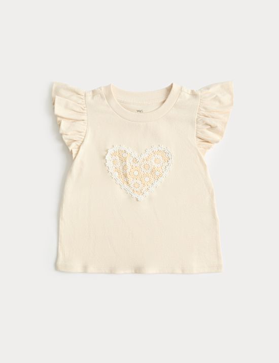 Top 100 % coton &agrave; motif c&oelig;ur, broderie et volant (du 2 au 8ans)