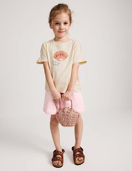 Pure Cotton Shell Embellished T-Shirt (4-8 Yrs)