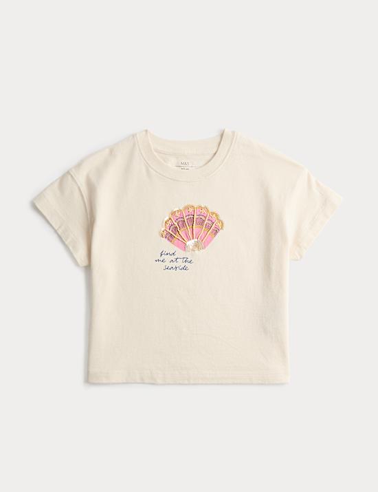 Pure Cotton Shell Embellished T-Shirt (4-8 Yrs)