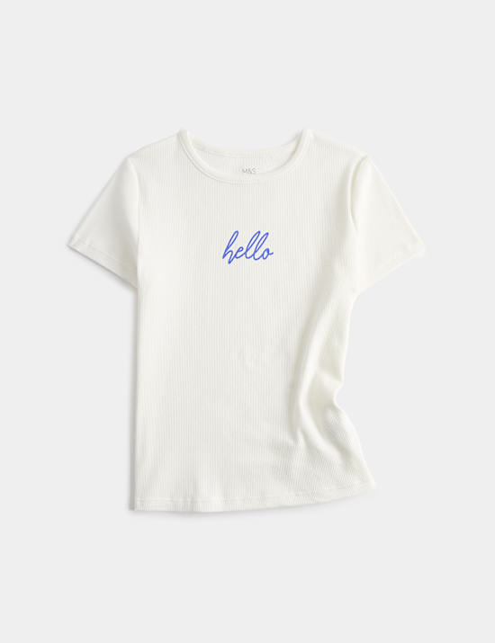 Cotton Rich Hello Ribbed Top (3-8 Yrs)