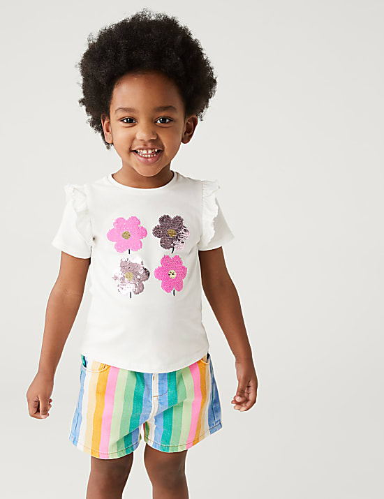 Pure Cotton Sequin Flower T-Shirt