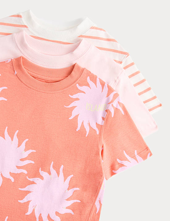 3 Pack Pure Cotton Sun Graphic Tops (2-8 Yrs)