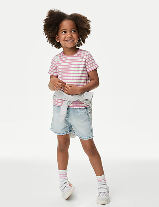 Cotton Rich Ribbed Striped T-Shirt (2-8 Yrs)