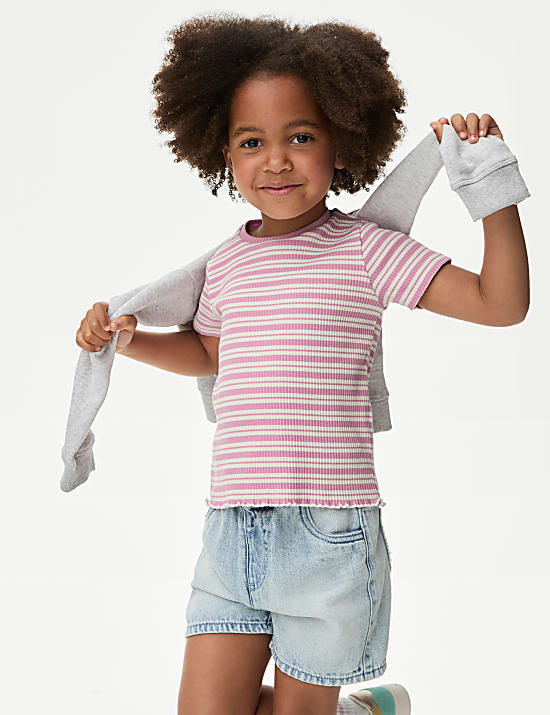 Cotton Rich Ribbed Striped T-Shirt (2-8 Yrs)
