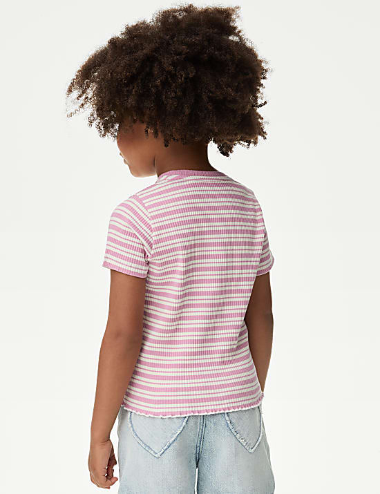 Cotton Rich Ribbed Striped T-Shirt (2-8 Yrs)
